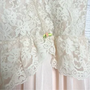 Vintage Sheer Cream Lace & Pink Satin V-Neck Lingerie Dressing Gown Size Medium thumbnail 2