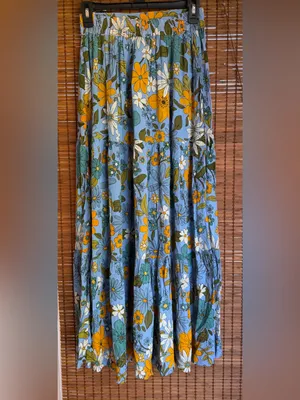 NWT Angie Blue Floral High Slit Tiered Maxi Skirt Boho Size Small thumbnail 4