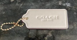 Coach White w Black trim Leather Tag Keychain with Gold Hardware NEW 2.25" thumbnail 1
