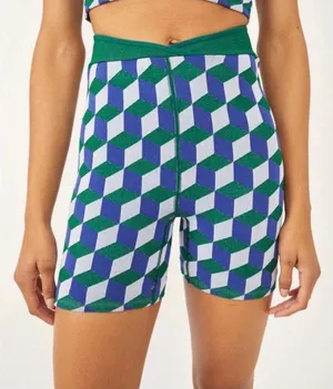 FP Movement Free People Geometric Cube Print Crossover V-Waist Bike Shorts M thumbnail 1