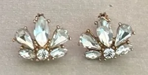 Cluster Studs clear crystals fanned, floral silhouette rose gold backing clip-on thumbnail 1