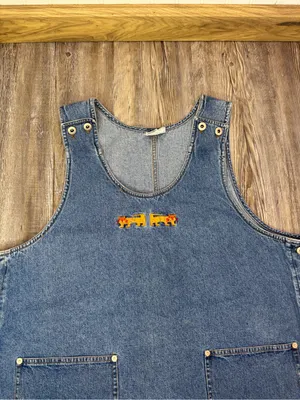 WWF Womens Rare Vintage Denim Overall Dress India Cat Embroidery Plus Size 1x thumbnail 5