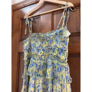 ASTR The Lind Floral Pleated Maxi Dress in Blue Yellow Floral Size Small NEW thumbnail 7