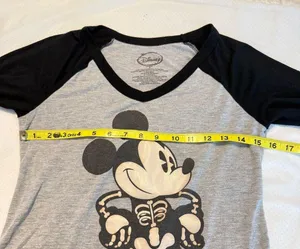 Disney Mickey Mouse Skeleton Halloween Raglan Shirt Size Small V neck thumbnail 5
