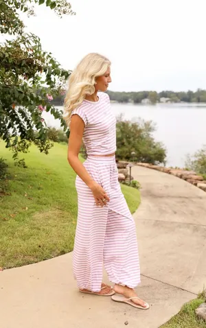 Coco Lily Stripe Jogger Top and Pant Set - Lavender thumbnail 3