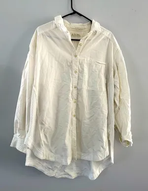 Free People Over Size Button Down Shirt Flannel Blouse Cotton White Cream Size M thumbnail 1