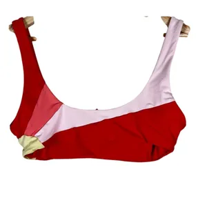 L*Space Colorblock Scoop Neck Bikini Top Red Pink Coral Retro Sporty Size M thumbnail 4