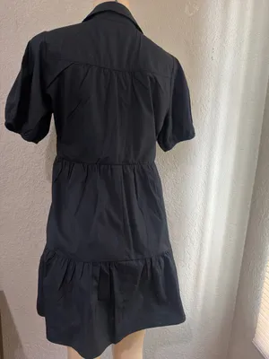 Abercrombie & fitch Black Button-Front Tiered Smock Dress Puff Short Sleeve Coll thumbnail 8