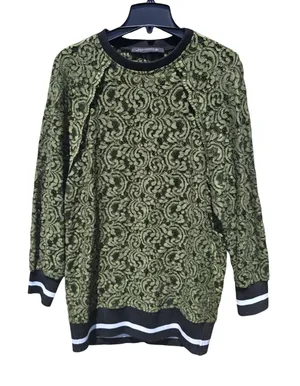 Zara 58R Woman‎ Olive Green Floral Lace Sweatshirt Tunic Raglan Sleeve Small thumbnail 1