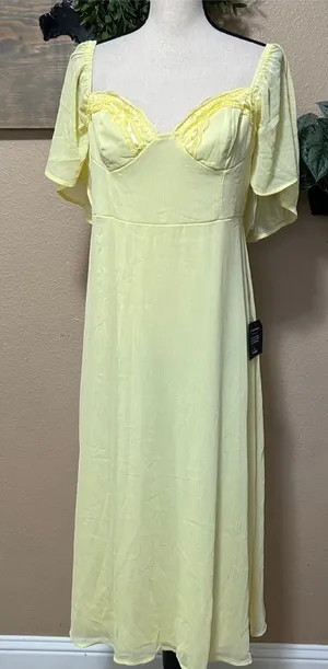 Valla Light Yellow Flutter Sleeve Midi Dress thumbnail 1