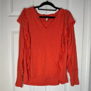 PILCRO Urban Outfitters Coral‎ Orange Ruffle Side Hi-Low Sweater Size Medium thumbnail 3
