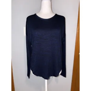 Rag & Bone Hudson‎ Navy Blue Space Dye Long Sleeve Relaxed Knit Top XS thumbnail 2