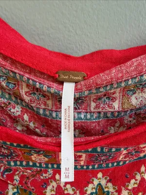 Free People Mandala Tank Red Paisley Festival Top Size Medium thumbnail 5