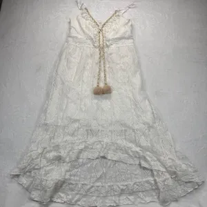 Cupshe White Lace Dress PomPom Tie V Neck Sleeveless Summer‎ Beach Size L thumbnail 1