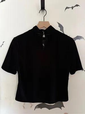 Killstar Wednesday Addams Collab Black Velvet Mock Neck Top XL Allergic To Color thumbnail 2