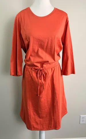 Pact Organic Cotton Drawstring Waist T-Shirt Dress 3/4 Sleeve Pockets Size Large thumbnail 1