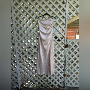 Anthropologie BHLDN Danielle Strapless Side-Slit Stretch Satin Maxi Dress thumbnail 4