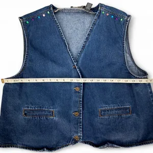 Y Not Denim Vest Blue‎ XL Vintage Rhinestone Studded 90s Boho Festival Casual thumbnail 6