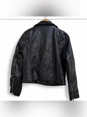 Zenana Virginia Black Vegan Leather Moto Jacket Size M NWT thumbnail 2