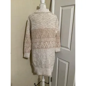 Joie Cardigan Sweater Womens Small Beige White Long Open Front Cozy Knit Aztec thumbnail 3