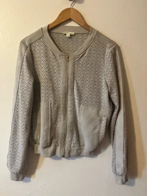Gray Suede Full Zip Eyelet Jacket Size M thumbnail 1