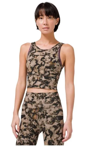 LULULEMON Power‎ Pivot Tank Top Everlux Ice Dyed Reversible Black Tan Size Small thumbnail 1