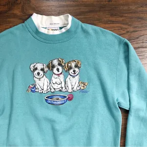 vintage • grandma sweatshirt aqua cotton collared puppies pullover grandmacore thumbnail 2