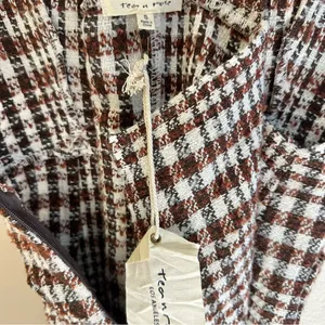 NWT Tea N Rose Brown and White Overall Houndstooth Pinafore Dress Raw Hem thumbnail 7
