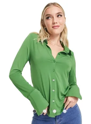 Abercrombie & Fitch slim jersey button down shirt green Small thumbnail 1