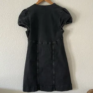 FREE PEOPLE something sweet v neck Black Denim Mini Dress with Puff Sleeves sz 4 thumbnail 4