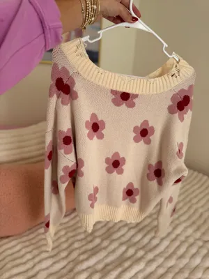 Altar'd State Pink Flower Sweater thumbnail 3