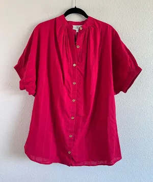 NWT Never A Wallflower Elastic‎ Sleeve Dress Peasant Candy Apple Red Cotton thumbnail 1