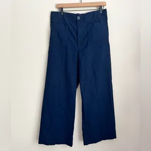 Anthropologie Maeve The Collette wide leg pants Linen blend crop navy blue 33 thumbnail 2