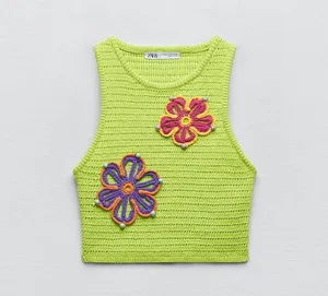 ZARA Lime green crochet knit embroidered flower crop top never worn thumbnail 1