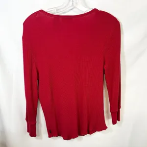 VTG Polo‎ Ralph Lauren Medium Henley Top Red Waffle Knit Thermal Y2K Preppy 1501 thumbnail 2