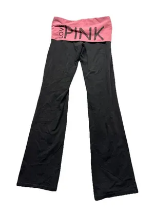 Y2K Victoria's Secret PINK Yoga Vintage Foldover Leggings Pants Flare S Black thumbnail 1