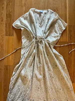 Pine Cone Hill Gray Chevron & Floral Tie-Waist Maxi Dress like new 100% cotton thumbnail 1