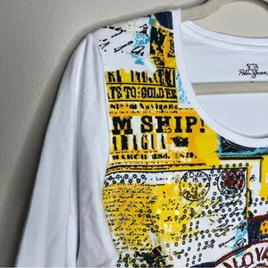 Palm Grove Bon Voyage‎ Sequin Graphic Scoop Neck 3/4 Sleeve Tee thumbnail 2