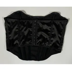 Black Satin Silk Diamond Diamonds Corset Bustier Crop Top Shirt Blouse Size M 💎 thumbnail 4