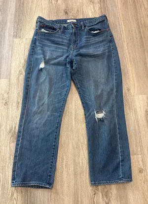 Madewell Straight Crop Jeans Medium Wash Distressed High Rise Size 32 thumbnail 1