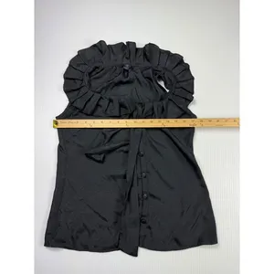 Banana Republic‎ Ruffle Neck Tie Sleeveless Blouse Top Black Petite Size PS thumbnail 3
