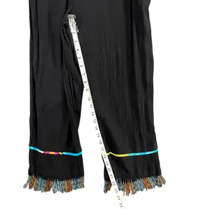 Vintage Key Lime Pie Pants Womens M Black Beaded Fringe High Rise Boho Festival‎ thumbnail 7