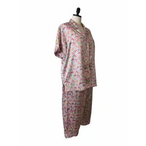 Cabernet Floral Satin Pajama Set XL Button Front Short Sleeve Lounge Sleepwear thumbnail 3