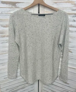 CHARTER CLUB LUXURY CASHMERE Womens M 100% Cashmere Sweater Beige Speckled Black thumbnail 1