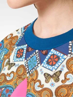 Adidas x Farm Rio - Borbomix Blue Sweatshirt with Pink Trefoil and Ornate Yoke thumbnail 4