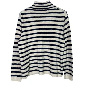 J. Crew Striped Knit Boucle Mock Neck Long Sleeve Sweater L Cream Navy Blue thumbnail 14