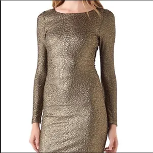 Alice and Olivia Gold Metallic Bodycon Midi Cocktail Party Dress thumbnail 7