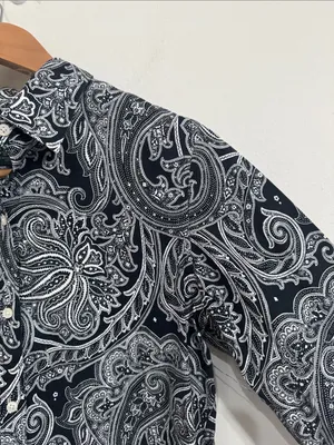 Lauren Ralph Lauren Black & White Paisley Non-Iron Button-Down Preppy Shirt sz M thumbnail 5