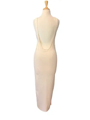 MESHKI Amara Scoop Neck Low Back Knit Maxi Dress Cream Size Medium NWOT thumbnail 3