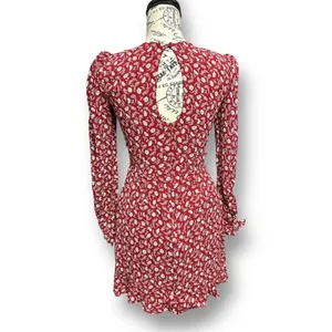 Reformation Lucita Red Floral Wrap Mini Dress Long Sleeve Autumn Wedding Gues‎ thumbnail 10